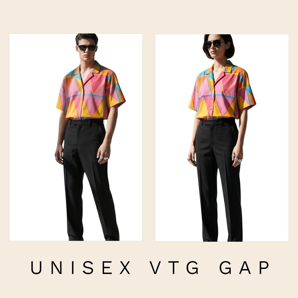 Vintage Gap Clothing Co Geometric Triangle Print Cotton Camp Shirt Unisex Medium